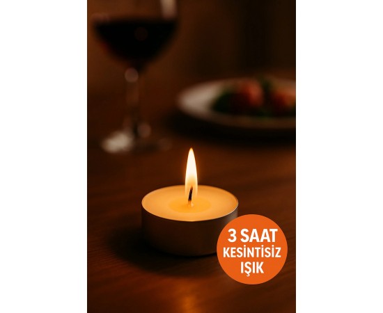 Ev ve Parti Dekorasyonu İ&ccedil;in Tealight Mum &ndash; Loş Işıkta Romantik Ambiyans, 3 Saat Yanma S&uuml;resi