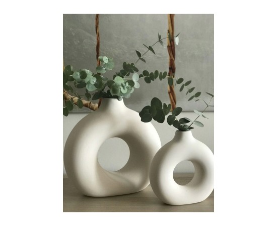 Bohem Halka Vazo Set (BÜYÜK 17X18CM, KÜÇÜK 14X15CM) Dekoratif, Hediyelik Ham Beyaz Bohem Halka Vazo Set (BÜYÜK 17X18CM, KÜÇÜK 14X15CM) Dekoratif, Hediyelik Ham Beyaz