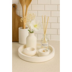 Dekoratif 5li Set Mum Çizgili Vazo Tealight mumluk ve Oda Kokusu Seti