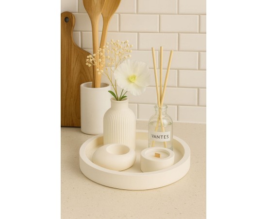 Dekoratif 5li Set Mum Çizgili Vazo Tealight mumluk ve Oda Kokusu Seti Dekoratif 5li Set Mum Çizgili Vazo Tealight mumluk ve Oda Kokusu Seti