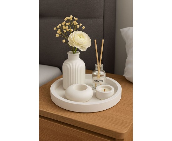 Dekoratif 5li Set Mum Çizgili Vazo Tealight mumluk ve Oda Kokusu Seti Dekoratif 5li Set Mum Çizgili Vazo Tealight mumluk ve Oda Kokusu Seti