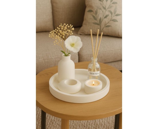 Dekoratif 5li Set Mum Çizgili Vazo Tealight mumluk ve Oda Kokusu Seti Dekoratif 5li Set Mum Çizgili Vazo Tealight mumluk ve Oda Kokusu Seti