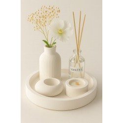 Dekoratif 5li Set Mum Çizgili Vazo Tealight mumluk ve Oda Kokusu Seti Dekoratif 5li Set Mum Çizgili Vazo Tealight mumluk ve Oda Kokusu Seti