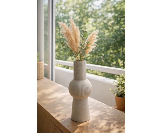 Beton Dekoratif Vazo Çizgili (Ribbed) iskandinav Dekor Gri Modern Minimal Pampas Vazosu Beton Dekoratif Vazo Çizgili (Ribbed) iskandinav Dekor Gri Modern Minimal Pampas Vazosu