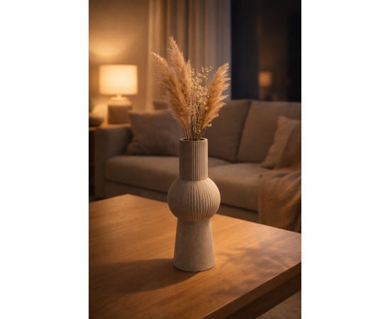 Beton Dekoratif Vazo Çizgili (Ribbed) iskandinav Dekor Gri Modern Minimal Pampas Vazosu Beton Dekoratif Vazo Çizgili (Ribbed) iskandinav Dekor Gri Modern Minimal Pampas Vazosu