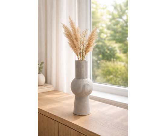 Beton Dekoratif Vazo Çizgili (Ribbed) iskandinav Dekor Gri Modern Minimal Pampas Vazosu Beton Dekoratif Vazo Çizgili (Ribbed) iskandinav Dekor Gri Modern Minimal Pampas Vazosu