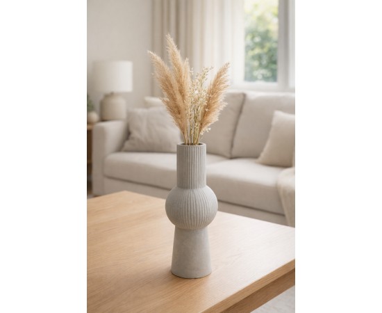 Beton Dekoratif Vazo Çizgili (Ribbed) iskandinav Dekor Gri Modern Minimal Pampas Vazosu Beton Dekoratif Vazo Çizgili (Ribbed) iskandinav Dekor Gri Modern Minimal Pampas Vazosu